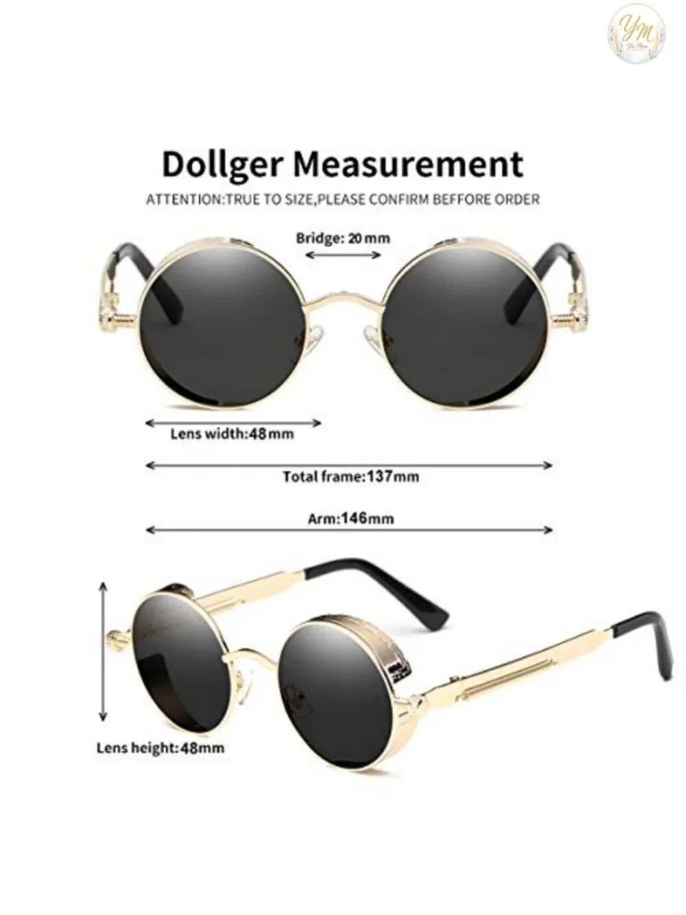 Vintage Steampunk Round Metal Sunglasses UV Protection